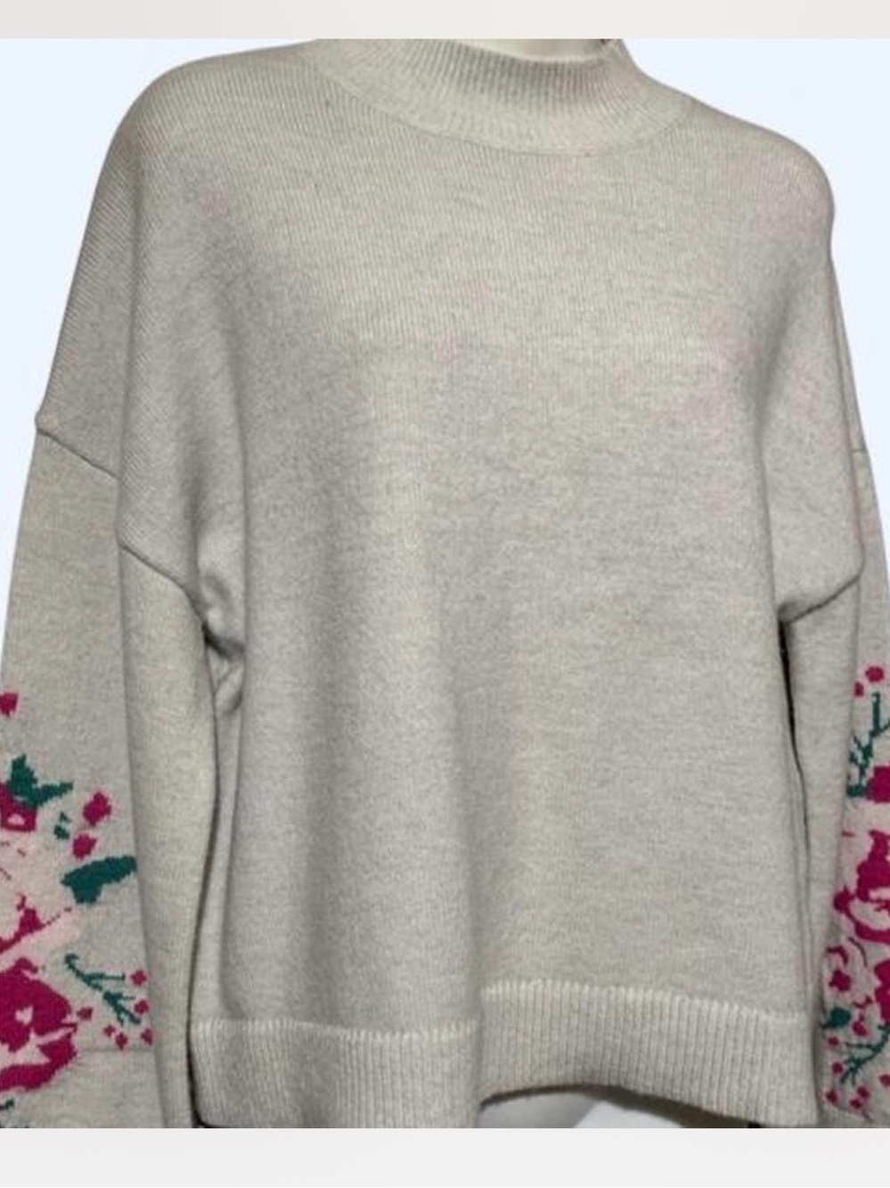 Belldini Grey Pullover with Pink & Teal Floral Sleeves